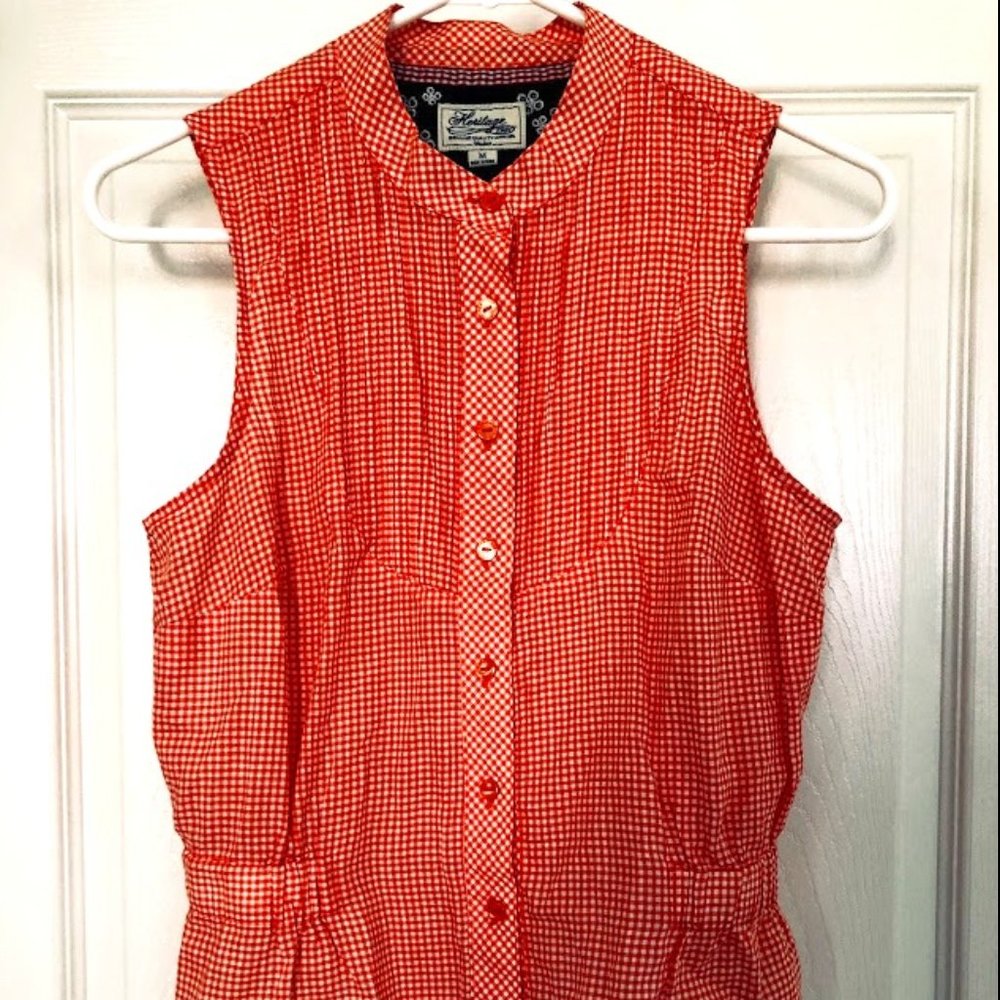 Woman HERITAGE orange white check blouse / top, M
